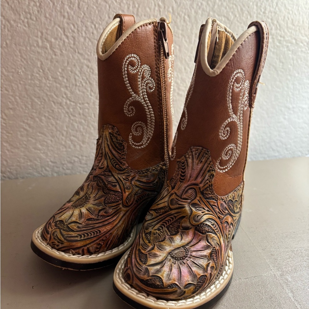 Twister Kids Embroidered Boots - Brown and Tan